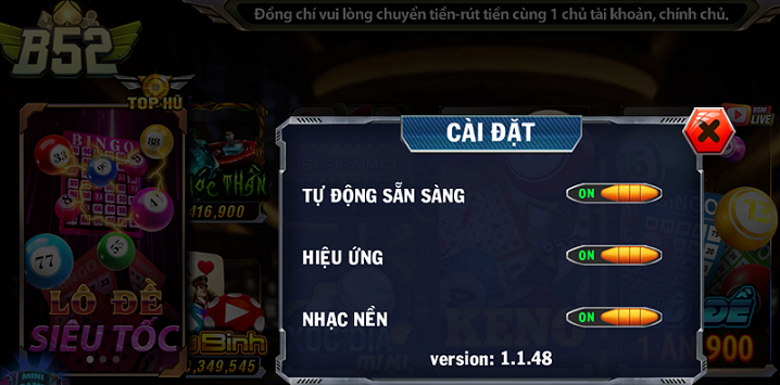 Cài đặt giao diện b52 club